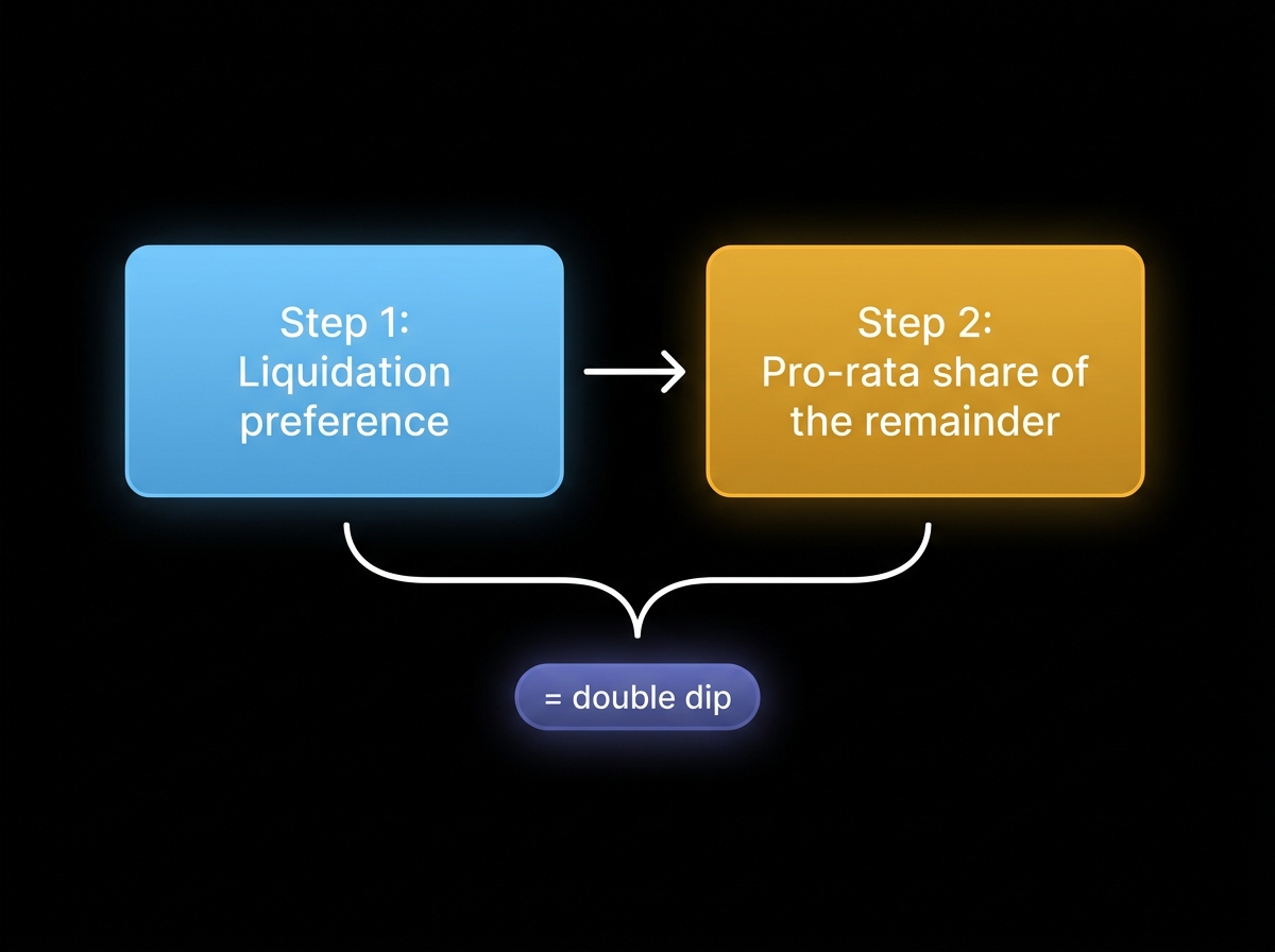 Participating preferred "double dip": holders first receive their liquidation preference, then also share pro-rata in the remaining proceeds alongside common stock